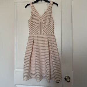 Gianni Bini Cream/Off White Lace-Striped V-Neck Midi Dress